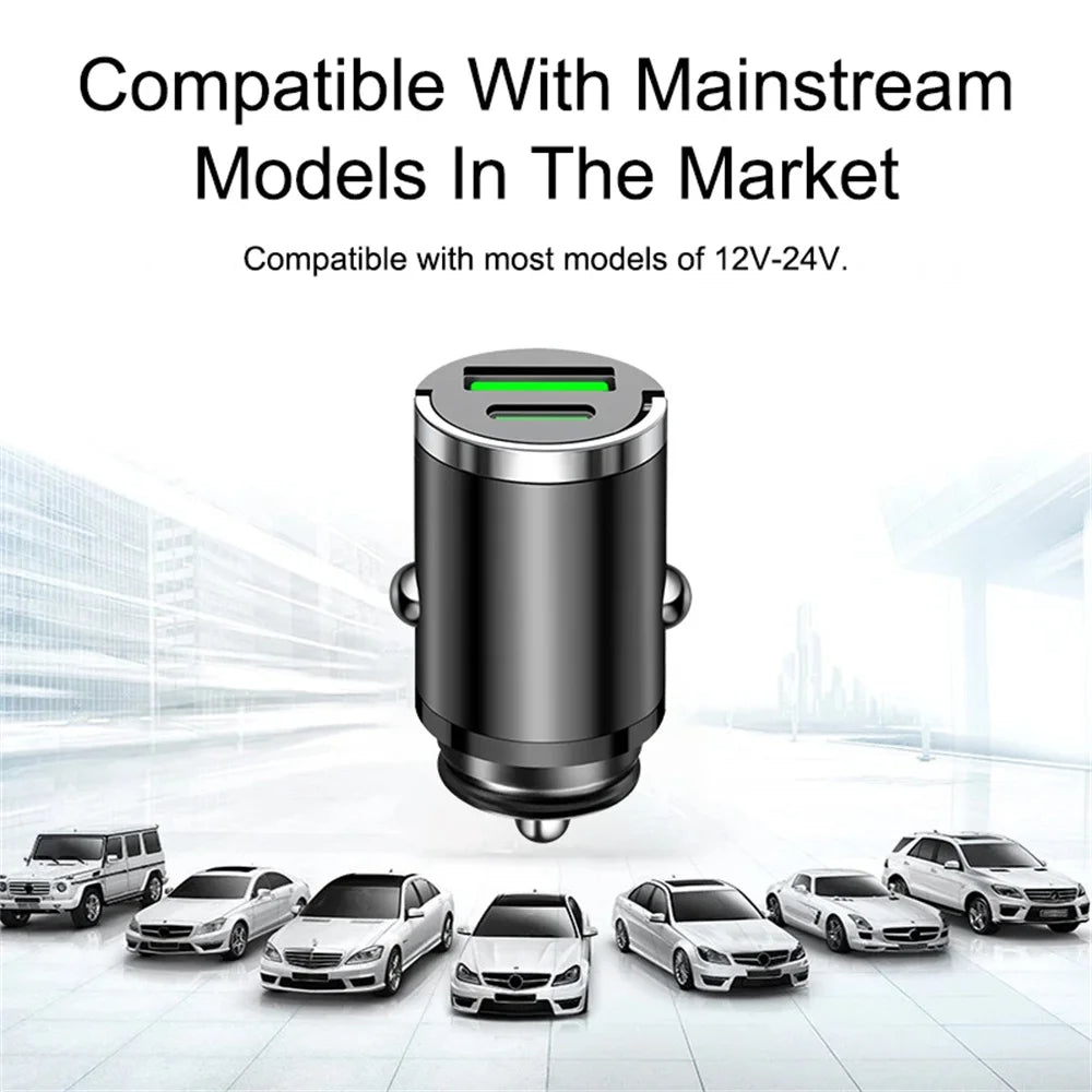 MiniCharge – 200W Compact Car Charger with USB and Type-C